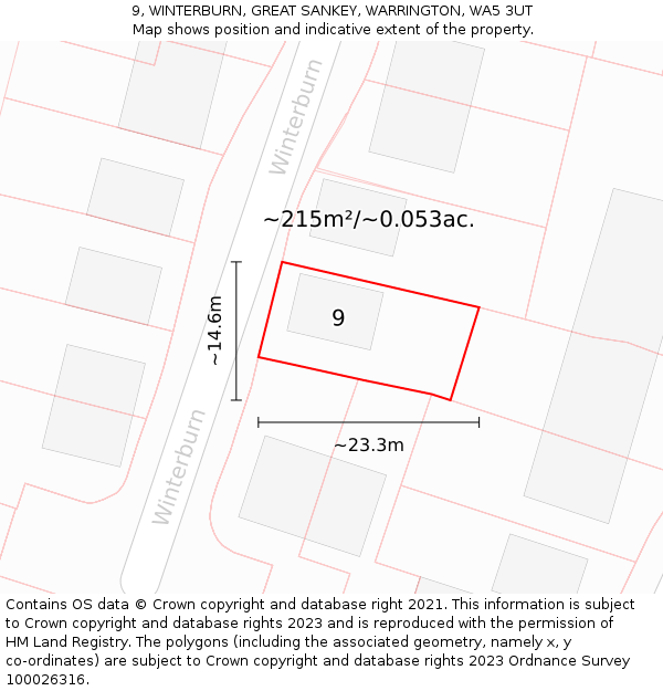 9, WINTERBURN, GREAT SANKEY, WARRINGTON, WA5 3UT: Plot and title map