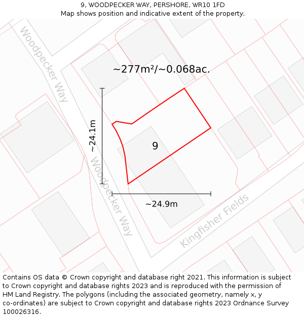 9, WOODPECKER WAY, PERSHORE, WR10 1FD: Plot and title map