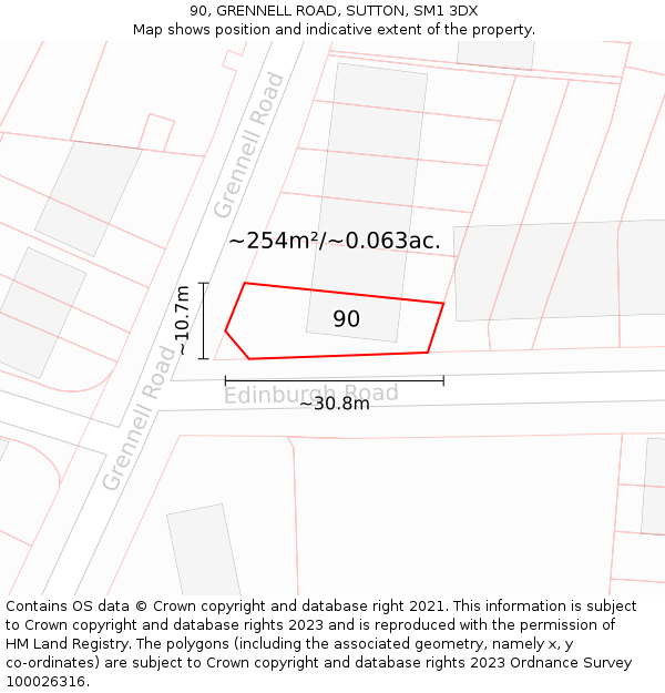 90, GRENNELL ROAD, SUTTON, SM1 3DX: Plot and title map