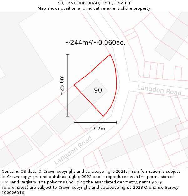 90, LANGDON ROAD, BATH, BA2 1LT: Plot and title map