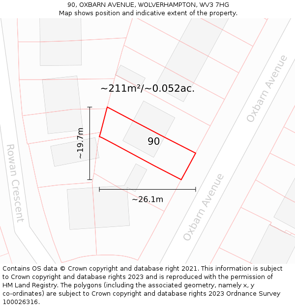 90, OXBARN AVENUE, WOLVERHAMPTON, WV3 7HG: Plot and title map