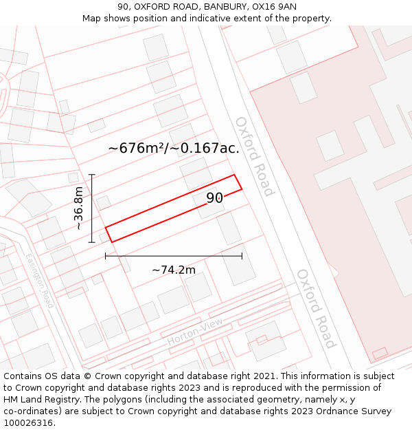 90, OXFORD ROAD, BANBURY, OX16 9AN: Plot and title map