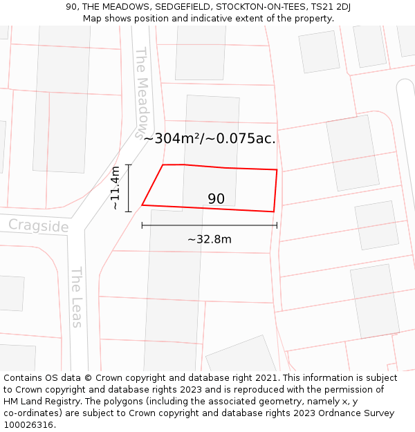 90, THE MEADOWS, SEDGEFIELD, STOCKTON-ON-TEES, TS21 2DJ: Plot and title map