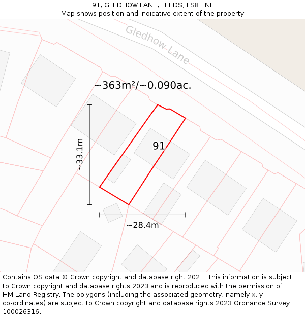 91, GLEDHOW LANE, LEEDS, LS8 1NE: Plot and title map