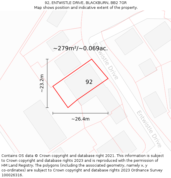 92, ENTWISTLE DRIVE, BLACKBURN, BB2 7GR: Plot and title map