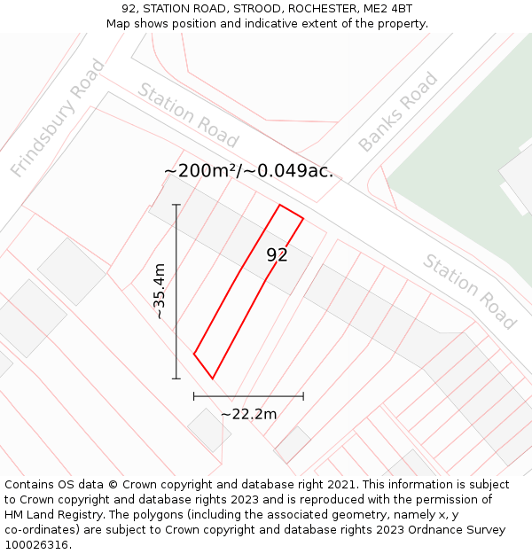 92, STATION ROAD, STROOD, ROCHESTER, ME2 4BT: Plot and title map