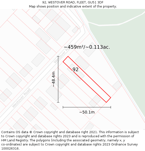 92, WESTOVER ROAD, FLEET, GU51 3DF: Plot and title map
