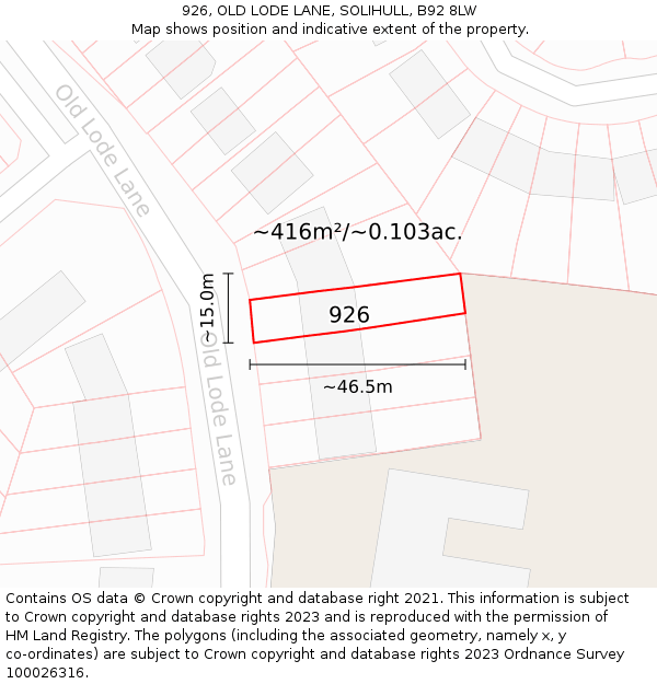 926, OLD LODE LANE, SOLIHULL, B92 8LW: Plot and title map