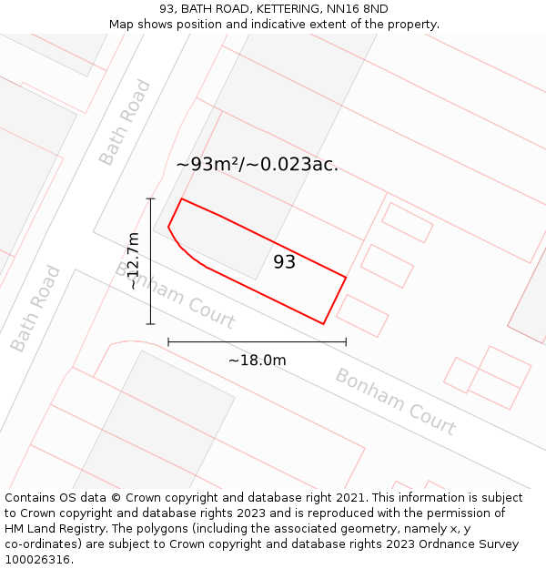 93, BATH ROAD, KETTERING, NN16 8ND: Plot and title map