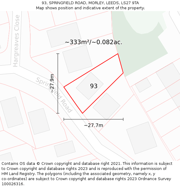 93, SPRINGFIELD ROAD, MORLEY, LEEDS, LS27 9TA: Plot and title map