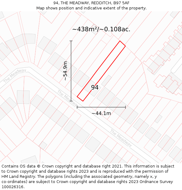 94, THE MEADWAY, REDDITCH, B97 5AF: Plot and title map