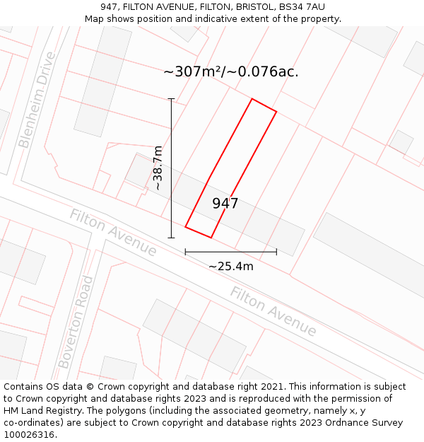 947, FILTON AVENUE, FILTON, BRISTOL, BS34 7AU: Plot and title map