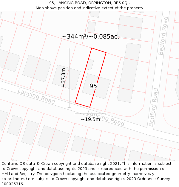 95, LANCING ROAD, ORPINGTON, BR6 0QU: Plot and title map