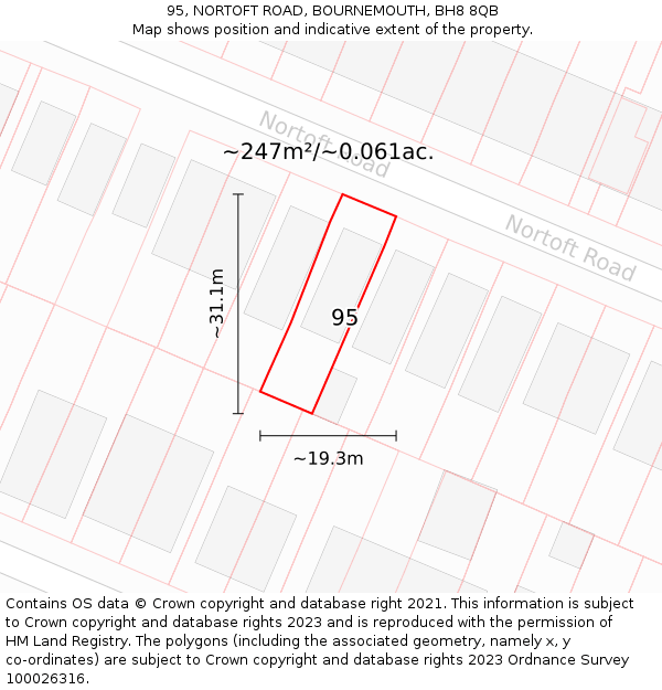 95, NORTOFT ROAD, BOURNEMOUTH, BH8 8QB: Plot and title map