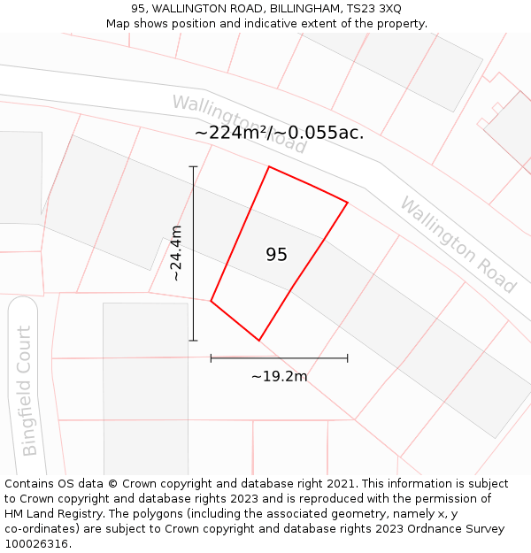 95, WALLINGTON ROAD, BILLINGHAM, TS23 3XQ: Plot and title map