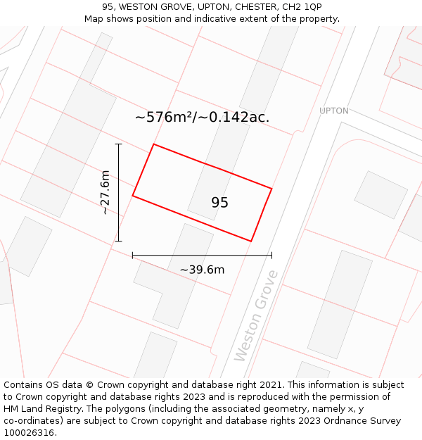 95, WESTON GROVE, UPTON, CHESTER, CH2 1QP: Plot and title map