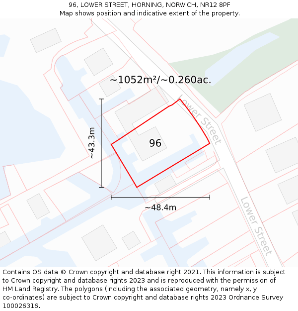 96, LOWER STREET, HORNING, NORWICH, NR12 8PF: Plot and title map