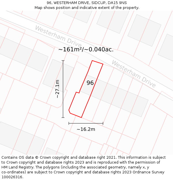 96, WESTERHAM DRIVE, SIDCUP, DA15 9NS: Plot and title map