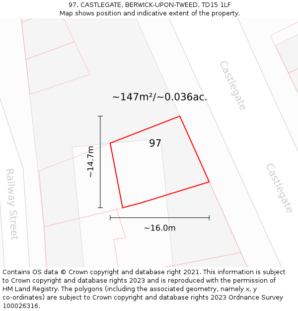 97, CASTLEGATE, BERWICK-UPON-TWEED, TD15 1LF: Plot and title map