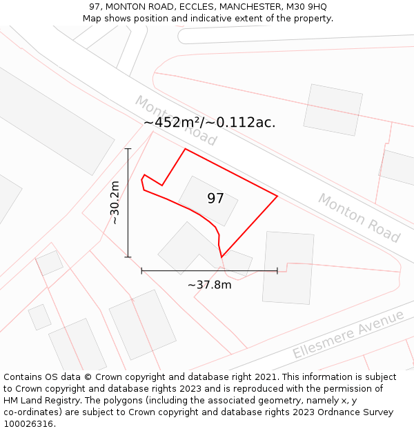 97, MONTON ROAD, ECCLES, MANCHESTER, M30 9HQ: Plot and title map