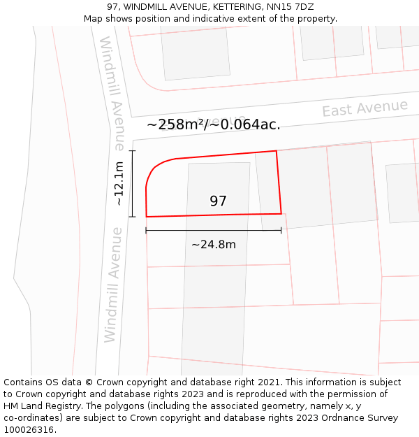 97, WINDMILL AVENUE, KETTERING, NN15 7DZ: Plot and title map