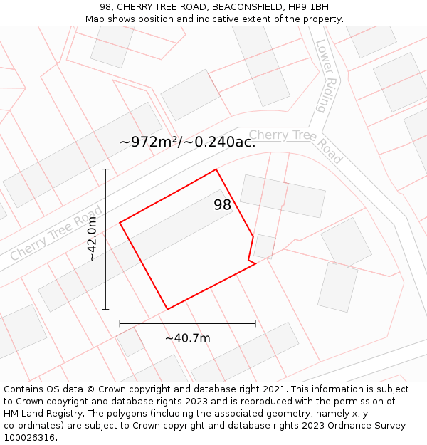 98, CHERRY TREE ROAD, BEACONSFIELD, HP9 1BH: Plot and title map
