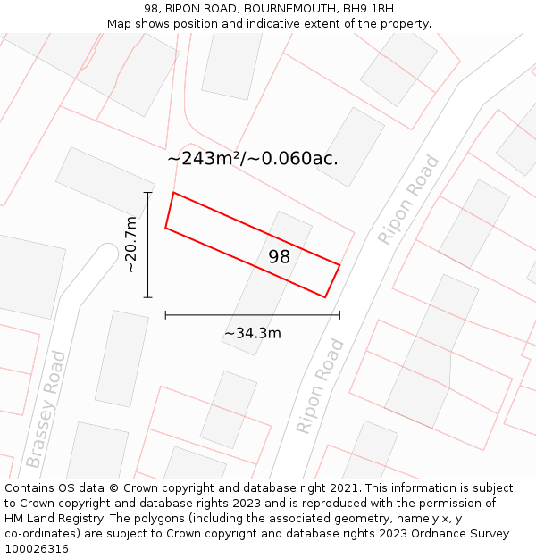 98, RIPON ROAD, BOURNEMOUTH, BH9 1RH: Plot and title map