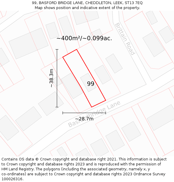 99, BASFORD BRIDGE LANE, CHEDDLETON, LEEK, ST13 7EQ: Plot and title map