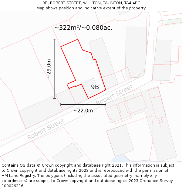 9B, ROBERT STREET, WILLITON, TAUNTON, TA4 4PG: Plot and title map
