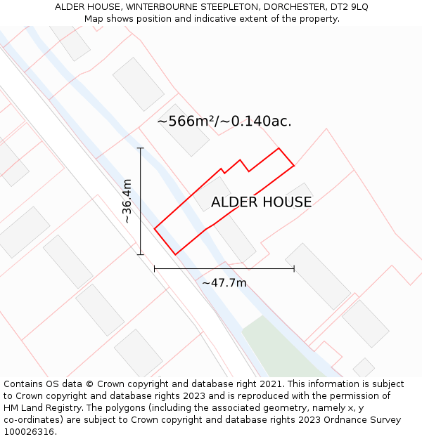 ALDER HOUSE, WINTERBOURNE STEEPLETON, DORCHESTER, DT2 9LQ: Plot and title map