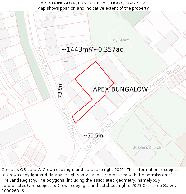 APEX BUNGALOW, LONDON ROAD, HOOK, RG27 9DZ: Plot and title map