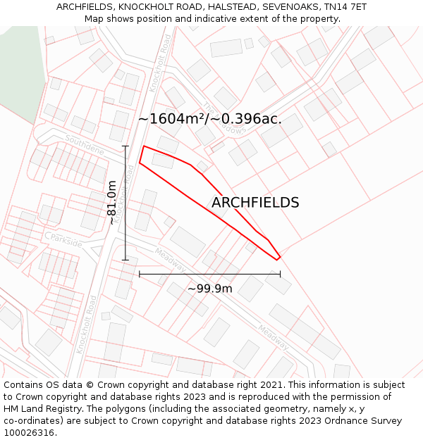 ARCHFIELDS, KNOCKHOLT ROAD, HALSTEAD, SEVENOAKS, TN14 7ET: Plot and title map