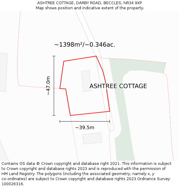 ASHTREE COTTAGE, DARBY ROAD, BECCLES, NR34 9XP: Plot and title map