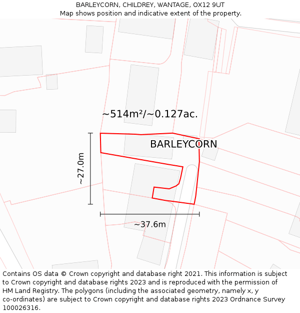 BARLEYCORN, CHILDREY, WANTAGE, OX12 9UT: Plot and title map