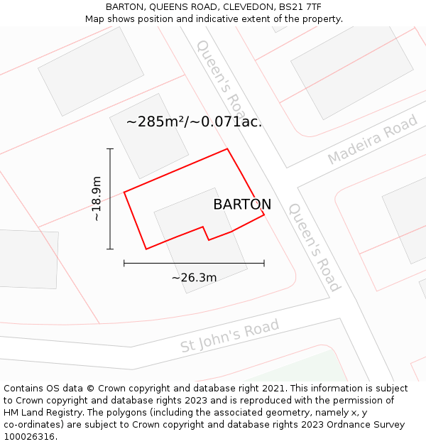 BARTON, QUEENS ROAD, CLEVEDON, BS21 7TF: Plot and title map