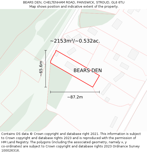 BEARS DEN, CHELTENHAM ROAD, PAINSWICK, STROUD, GL6 6TU: Plot and title map