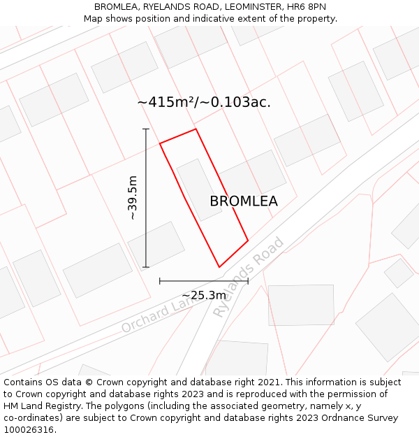 BROMLEA, RYELANDS ROAD, LEOMINSTER, HR6 8PN: Plot and title map