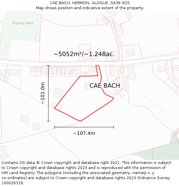 CAE BACH, HERMON, GLOGUE, SA36 0DS: Plot and title map