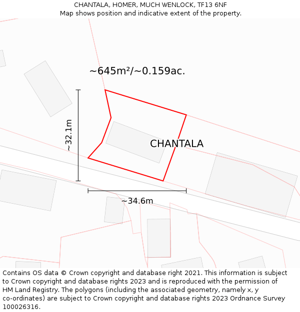 CHANTALA, HOMER, MUCH WENLOCK, TF13 6NF: Plot and title map