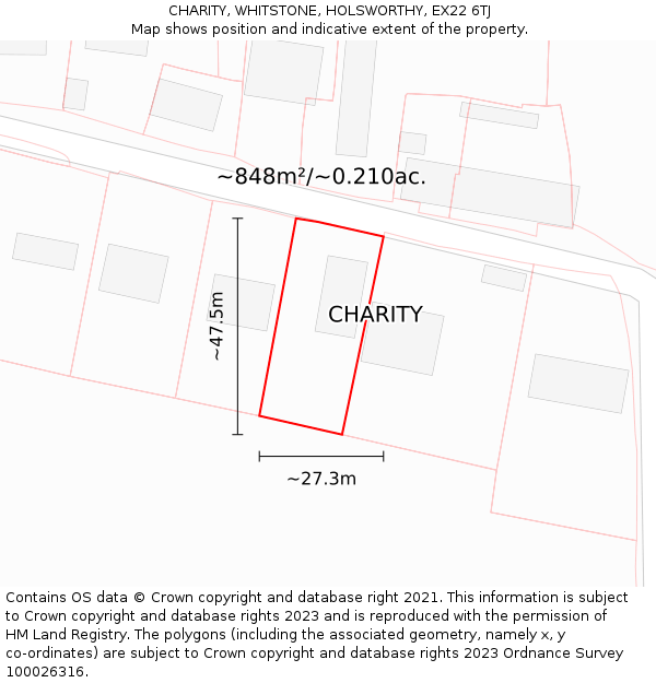 CHARITY, WHITSTONE, HOLSWORTHY, EX22 6TJ: Plot and title map