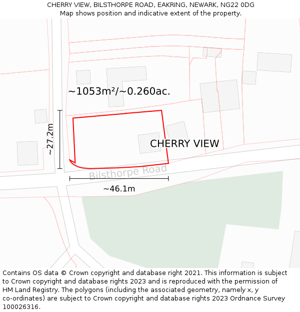 CHERRY VIEW, BILSTHORPE ROAD, EAKRING, NEWARK, NG22 0DG: Plot and title map