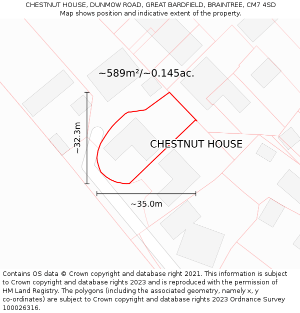 CHESTNUT HOUSE, DUNMOW ROAD, GREAT BARDFIELD, BRAINTREE, CM7 4SD: Plot and title map