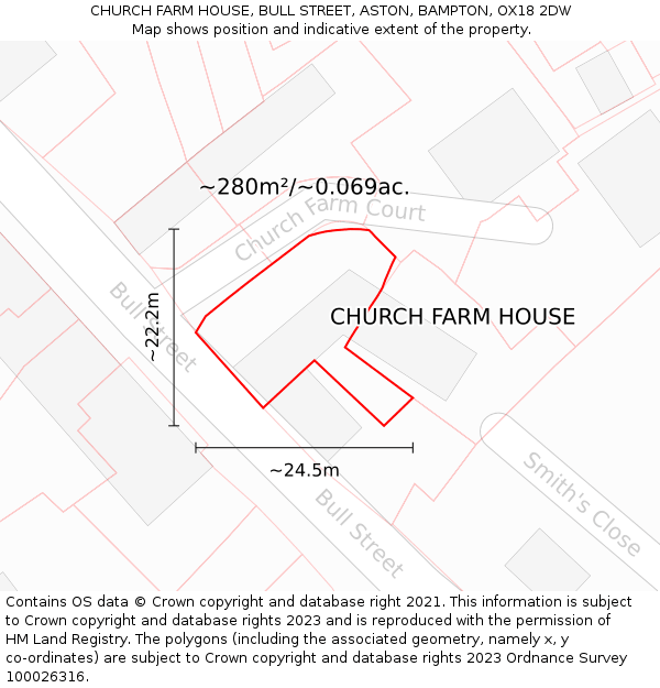 CHURCH FARM HOUSE, BULL STREET, ASTON, BAMPTON, OX18 2DW: Plot and title map