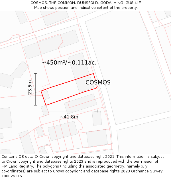 COSMOS, THE COMMON, DUNSFOLD, GODALMING, GU8 4LE: Plot and title map