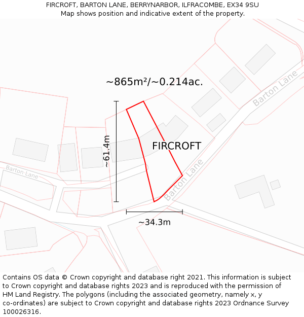 FIRCROFT, BARTON LANE, BERRYNARBOR, ILFRACOMBE, EX34 9SU: Plot and title map
