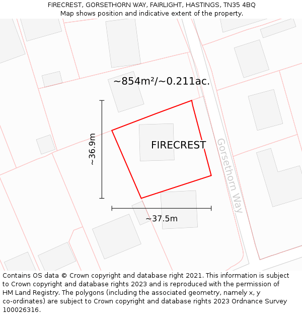 FIRECREST, GORSETHORN WAY, FAIRLIGHT, HASTINGS, TN35 4BQ: Plot and title map