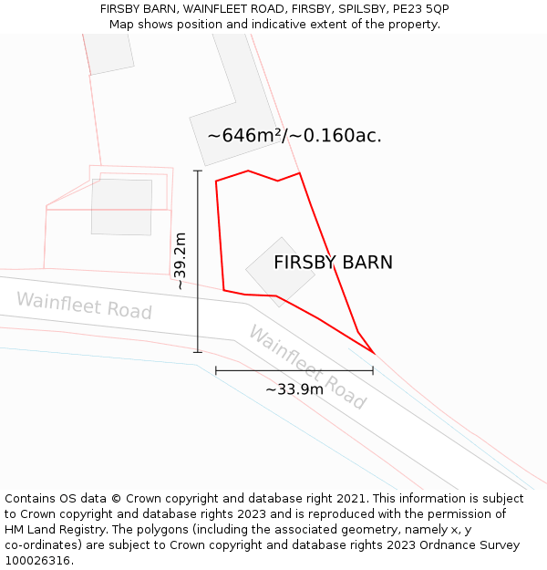 FIRSBY BARN, WAINFLEET ROAD, FIRSBY, SPILSBY, PE23 5QP: Plot and title map
