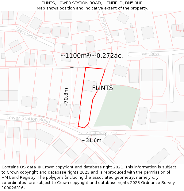 FLINTS, LOWER STATION ROAD, HENFIELD, BN5 9UR: Plot and title map