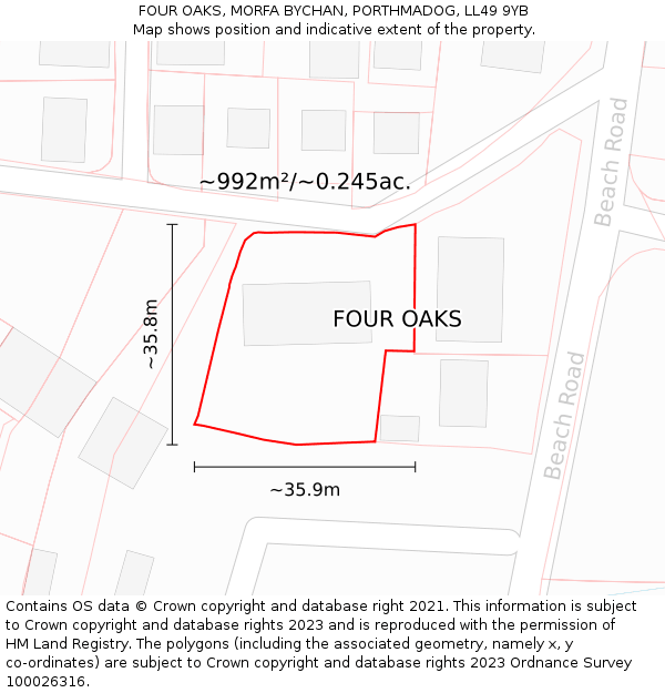 FOUR OAKS, MORFA BYCHAN, PORTHMADOG, LL49 9YB: Plot and title map
