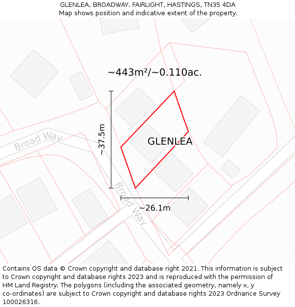 GLENLEA, BROADWAY, FAIRLIGHT, HASTINGS, TN35 4DA: Plot and title map